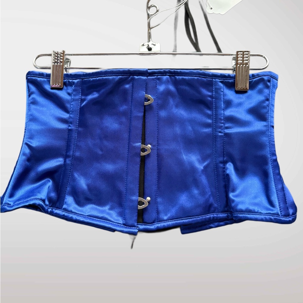 Royal Blue Satin Corset Top | Lace-Up Back Waist Cincher | Y2K Clubwear Bustier